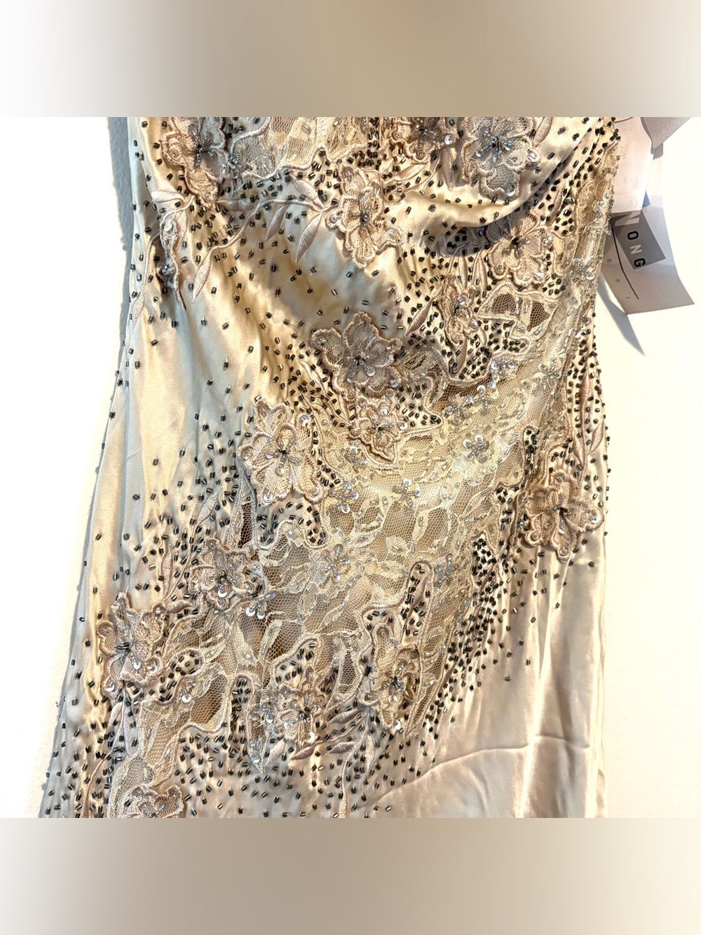 Vintage 90s y2k Sue Wong silk lace and sequin embellished maxi halter dress - Picture 8 of 12